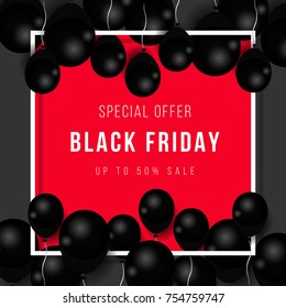 Black Friday, Big Sale, black air balloon, creative template on flat design