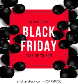 Black Friday, Big Sale, black air balloon, creative template on flat design