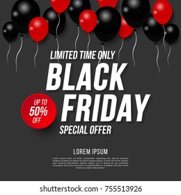 Black Friday, Big Sale, black air balloon, creative template on flat design