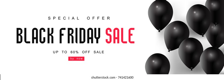 Black Friday, Big Sale, black balloons, creative template on flat design