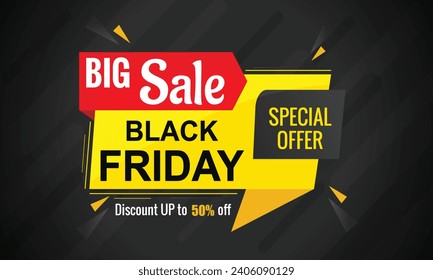 Black Friday  big sale banner layout modern design. Template for promotion, advertising, Black Friday Sale Banner, 50% discount. Template For Social Media. Vector illustration  