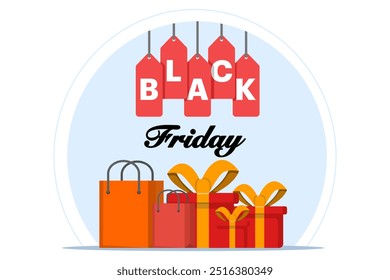 Black Friday Big Sale Concept, Online Shopping, Big Discount Promotion. Online Shopping Promotion with Cash Back and Discount, Marketing Strategy, Landing Page Flat Vector Illustration.