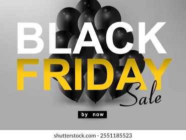 Schwarzer Freitag. Großes Angebot. Kreatives Rabattbanner mit schwarzen Ballons und Black Friday Inschrift. Rabatt-Vorlage mit Promotion für Black Friday. Vektorgrafik