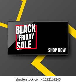 Black Friday Big Sale Message On Tv Monitor Holiday Special Offer Poster Concept Flat Vector Illustration