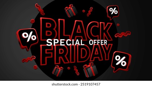 Black Friday big sale, offer day banner, promotion percentage. Vector illustration