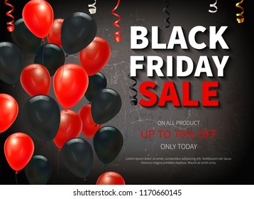 Black friday big sale realistic background with colorful balloons vector illustration