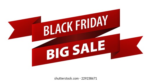 Black Friday Big Sale red tag ribbon banner icon isolated on white background. Vector illustration