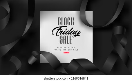 Black Friday, Big Sale, black ribbon, super discounts, creative template