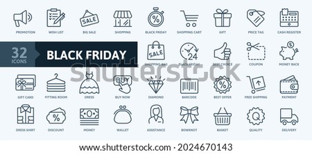 Black Friday Big Sale - thin line web icon set. Outline icons collection. Simple vector illustration.