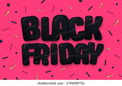 Black friday big sale typography poster with sweet confetti pink background