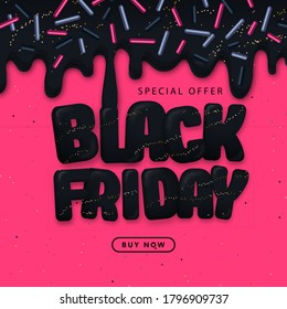 Black friday big sale typography poster with sweet confetti pink background