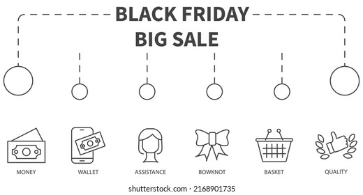 Black Friday Big Sale Vector Illustration concept. Banner with icons and keywords . Black Friday Big Sale symbol vector elements for infographic web
