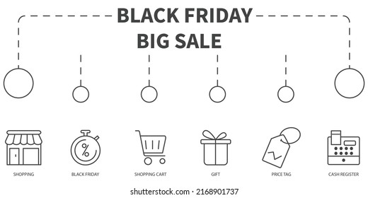 Black Friday Big Sale Vector Illustration concept. Banner with icons and keywords . Black Friday Big Sale symbol vector elements for infographic web