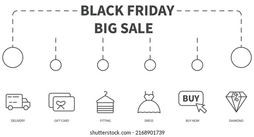 Black Friday Big Sale Vector Illustration concept. Banner with icons and keywords . Black Friday Big Sale symbol vector elements for infographic web