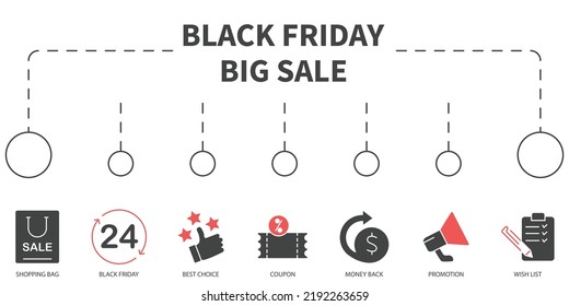 Black Friday Big Sale Vector Illustration concept. Banner with icons and keywords . Black Friday Big Sale symbol vector elements for infographic web