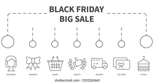 Black Friday Big Sale Vector Illustration concept. Banner with icons and keywords . Black Friday Big Sale symbol vector elements for infographic web