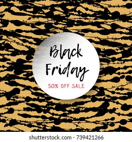 Black Friday. Blocks on the golden square - this is a seamless background. You can write your own text in the central circle. Vector illustration.