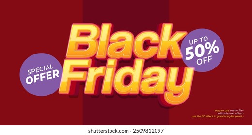 Efecto de texto editable de estilo negrita de viernes negro con fondo rojo
