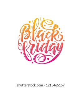 Black friday brush lettering, round vector design. Colorful handwriting text
