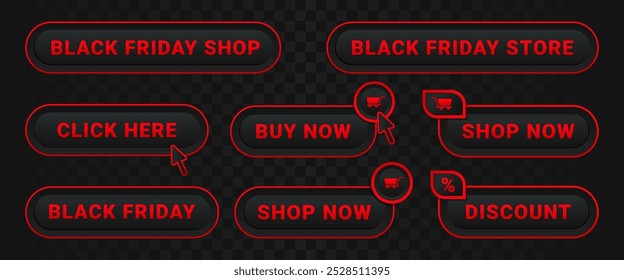 Black Friday button icon set for online store purchase. Vector illustration isolated on background