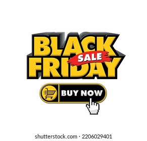 Black Friday buy now simple click button. Concept of client making easy decision or pre-order and online store or e-commerce. Flat cartoon vector on transparent background