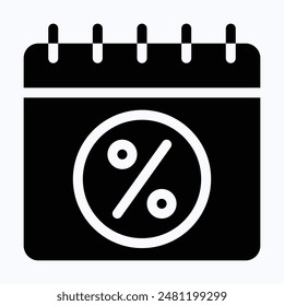 Black Friday Calendar Icon, Discount Sign In Calendar Vector Icon, Isolated Silhouette Vector Icon.
