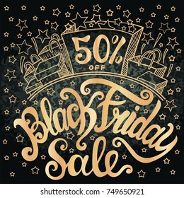 Black Friday Calligraphy Designs | Retro Style Elements | Vintage hand drawn line painting art gift bags and boxes.| Sale poster. Chalk board texture.Vector