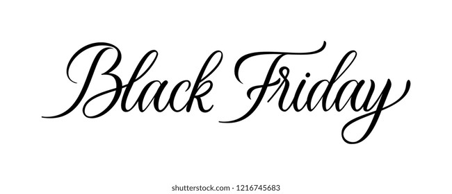 Black Friday calligraphy style banner. Simple hand written calligraphy. Sale promotional template design for holiday, celebration, sale, discount. Black vector illustration on white background.