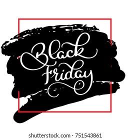 Black Friday calligraphy text on black brush colorwater background. Hand drawn lettering Vector illustration.
