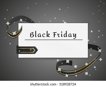 black friday card with ribbon and stars