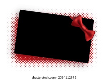 Black Friday card with satin gift bow on red halftone background. Vector illustration.