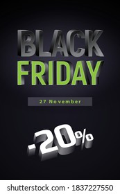 Black Friday card, with three D text effect.