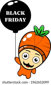 black friday carrot mascot character costume cartoon vector with balloon, very suitable for advertising or promotion