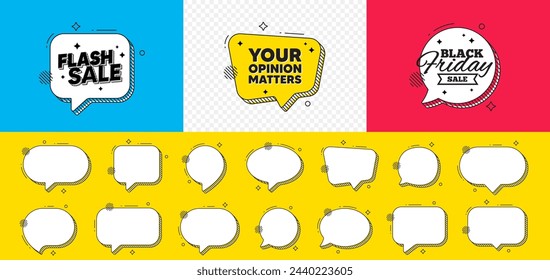 Black friday chat speech bubble. Your opinion matters tag. Survey or feedback sign. Client comment. Opinion matters chat message. Flash sale speech bubble banner. Offer text balloon. Vector