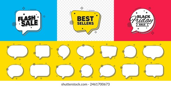 Black friday chat speech bubble. Best sellers tag. Special offer price sign. Advertising discounts symbol. Best sellers chat message. Flash sale speech bubble banner. Offer text balloon. Vector