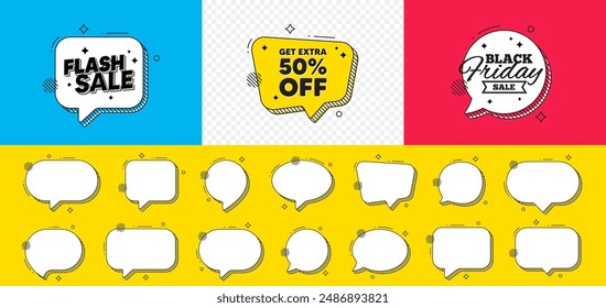 Black friday chat speech bubble. Get Extra 50 percent off Sale. Discount offer price sign. Special offer symbol. Save 50 percentages. Extra discount chat message. Vector