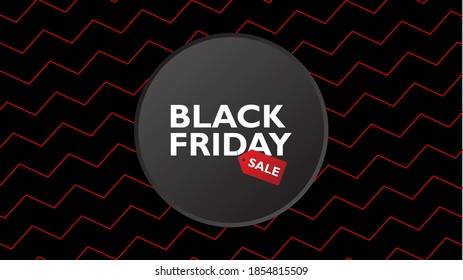 Black Friday in black circle label with red zig zag line background, Black Friday poster, vector.