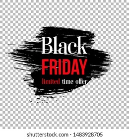 Black friday clearance sale banner template. Seasonal wholesale, shopping event advertising. Limited time offer promotion poster element. Ink brush stroke with typography on transparent background