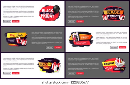 Black friday clearance, special offers and proposals vector. Reduction of prices and sellout of shops, propositions to buy exclusive products on sale