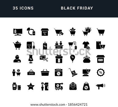 Black Friday. Collection of perfectly simple monochrome icons for web design, app, and the most modern projects. Universal pack of classical signs for category Holidays.
