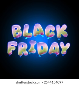 Black Friday com design colorido da fonte Ballon no fundo preto. Design moderno com tipografia cativante. Ilustração de vetor criativo para marketing. Adequado para cartão, fundo, banner, cartaz,