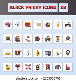 Black Friday Colorful Icons Set On Square Background.