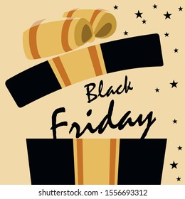 Black Friday is coming, gift package with golden ribbon