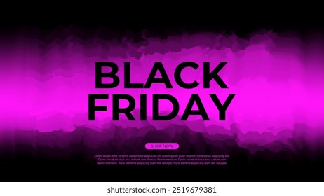 Fondo comercial de Black Friday para promoción y publicidad de compras con descuento de Black Friday. Efecto de humo de color. Colores negro y púrpura. Ilustración vectorial.