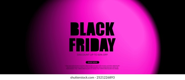 Fondo comercial de Black Friday para promoción y publicidad de compras con descuento de Black Friday. Forma redonda vibrante borrosa. Colores negro y rosa. Ilustración vectorial.