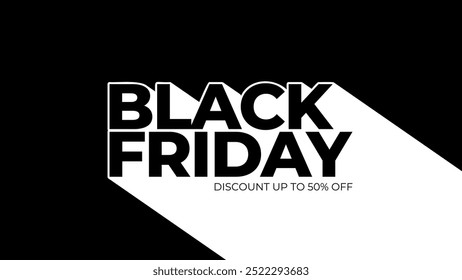 Anuncio Comercial Black Friday. Fondo de promoción de eventos de venta. Larga sombra. Colores blanco y negro. Ilustración vectorial.