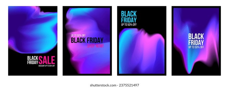 Black Friday commercial set. Sale promotion backgrounds. Vibrant fluid blurred colors. Bright color gradients. Vector illustration.