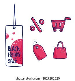 Black Friday concept design of vector. Symbol elements drawing illustration.