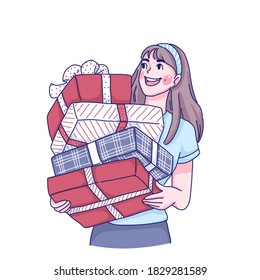 Black Friday concept design of vector. Girl hold present character design.