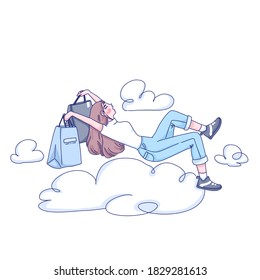 Black Friday concept design of vector. Girl is dreaming happy with shopping.